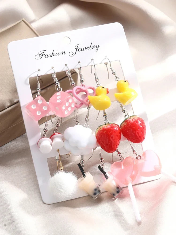 Cartoon Animal Earrings Set For Women New Y2K Girl Cute Colorful Geometric Acrylic Duck Love Drop Earrings Trendy Jewelry Gifts Vera Lux
