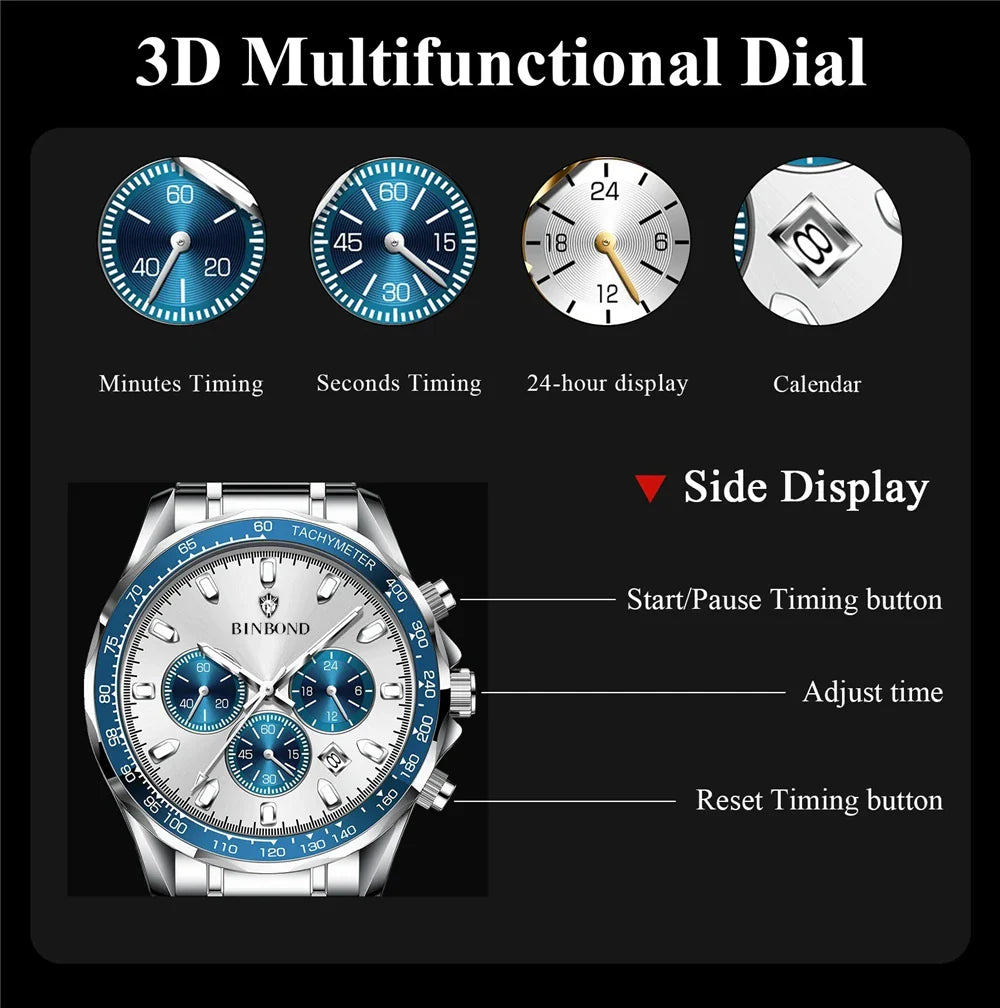 Sports New Men Chornograph Watch For Man Luxury Brand Fashion Quartz Wristwatches Gifts Mens Watches Automatic Digital Clock Vera Lux