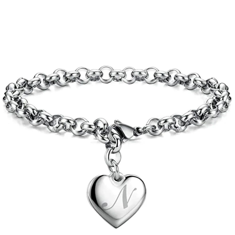 925 Sterling silver Fine 26 Letter women men chain Bracelet Charm Heart Cute wedding Personality Jewelry lady gift party 20cm Vera Lux