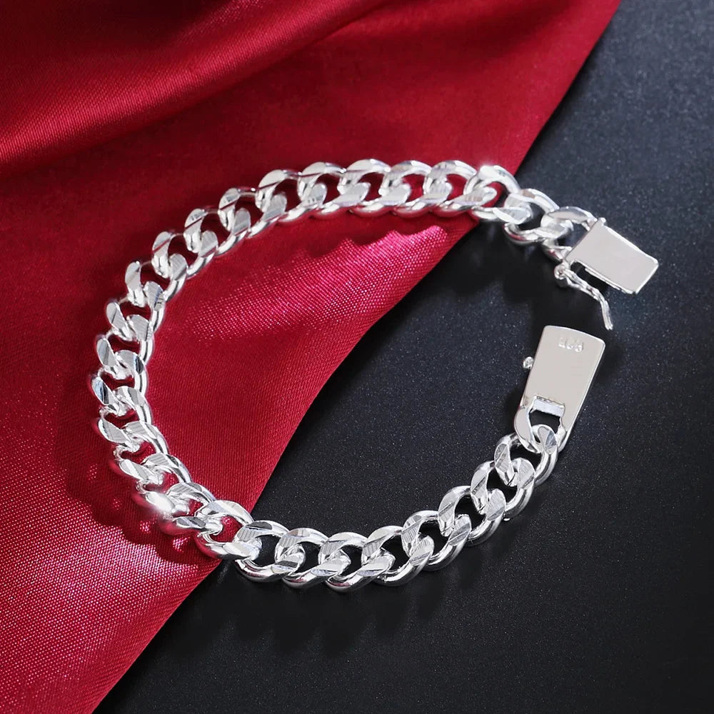 925 Sterling Silver Solid 8/10mm chain Bracelet men women Chain noble wedding Jewelry fashion charms party birthday gift Vera Lux