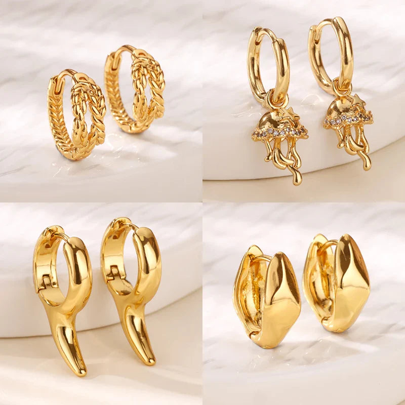 Geometric Hook Earrings For Women Stainless Steel Gold Color Jellyfish Dangle Drop Earrings 2025 Trend Piercing Wedding Jewelry Vera Lux