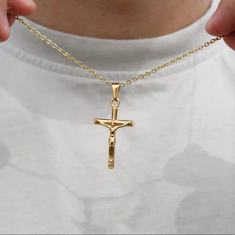 Classic Jesus Cross Necklace 18K Gold Plated Stainless Steel Religious Jewelry Polished & Durable for Men Women Christians Vera Lux