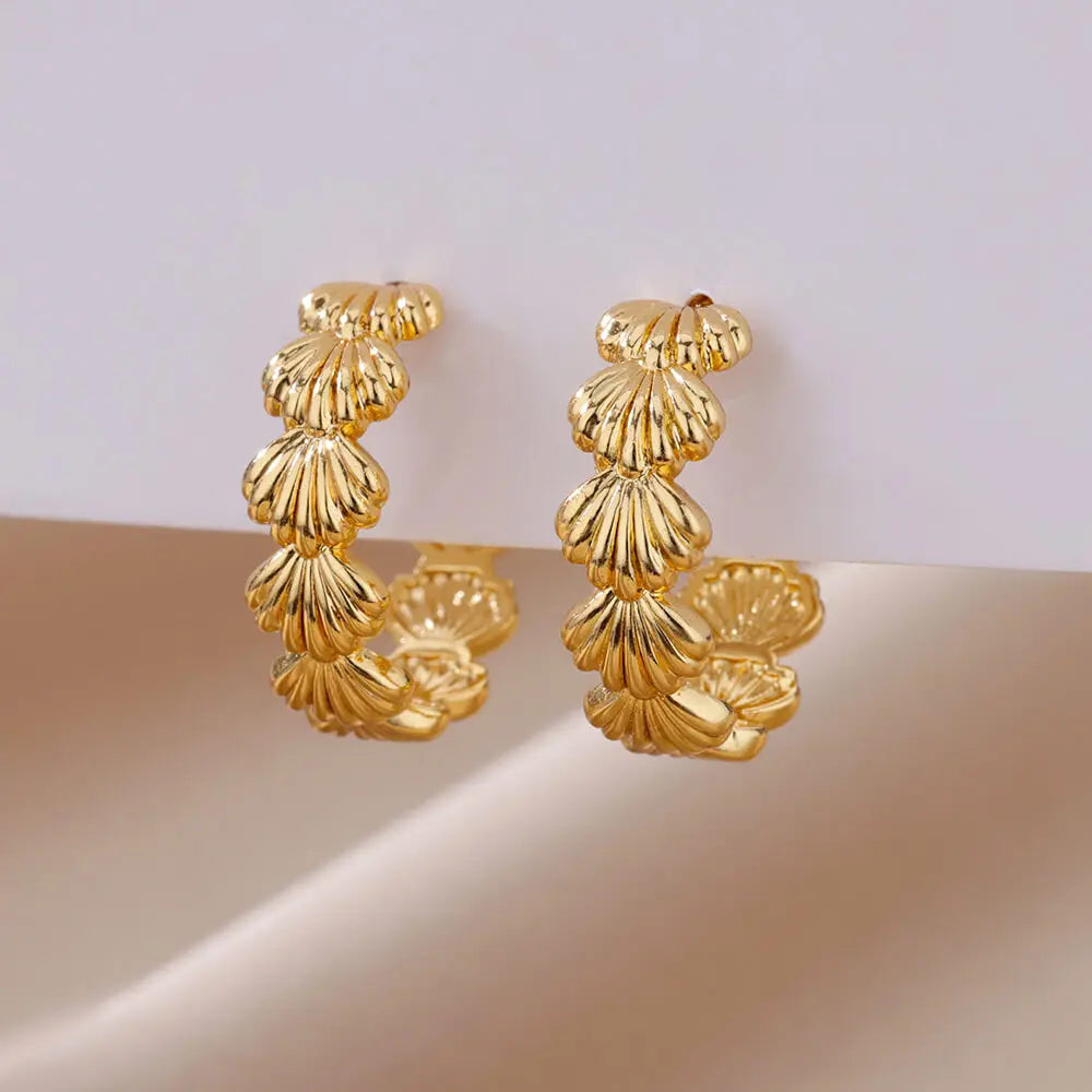 C-shaped Shell Stainless Steel Earrings For Women Korean Style Gold Plated Piercing Earring Luxury Quality Jewelry Birthday Gift Vera Lux