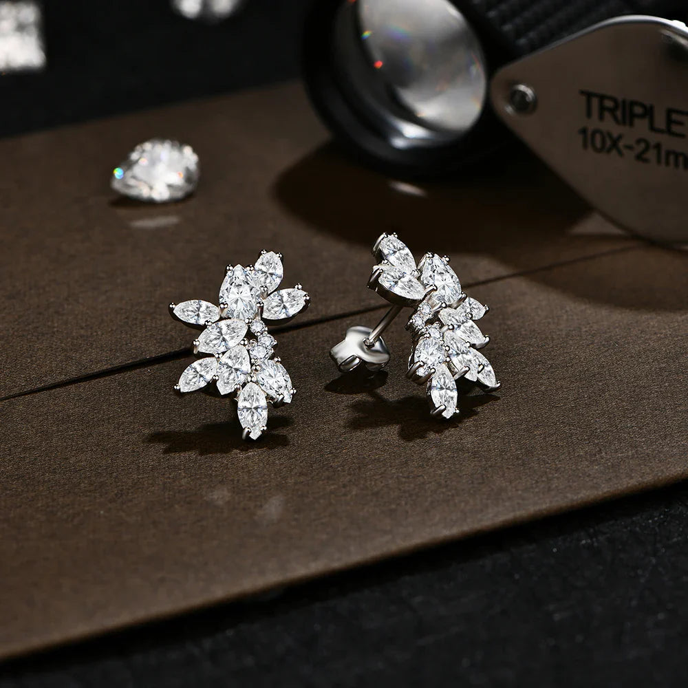 MINTYBOX Moissanite Diamond Cluster Stud Earrings Solid S925 Sliver 18k Gold Plated for Women Wedding Engagement Luxury Jewelry Vera Lux
