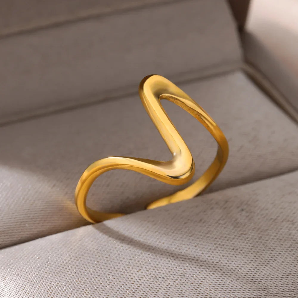 Stainless Steel Rings for Women Waterproof Open Gold Color Ring Wedding Couple Band Jewelry Gifts Free Shipping Items anillos Vera Lux