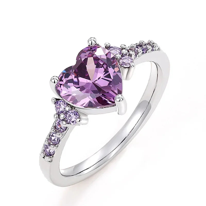 925 Sterling Silve Sparkling Zircon White Purple Elegant Love Heart Rings for Women Party Engagement High Quality Fine Jewelry Vera Lux