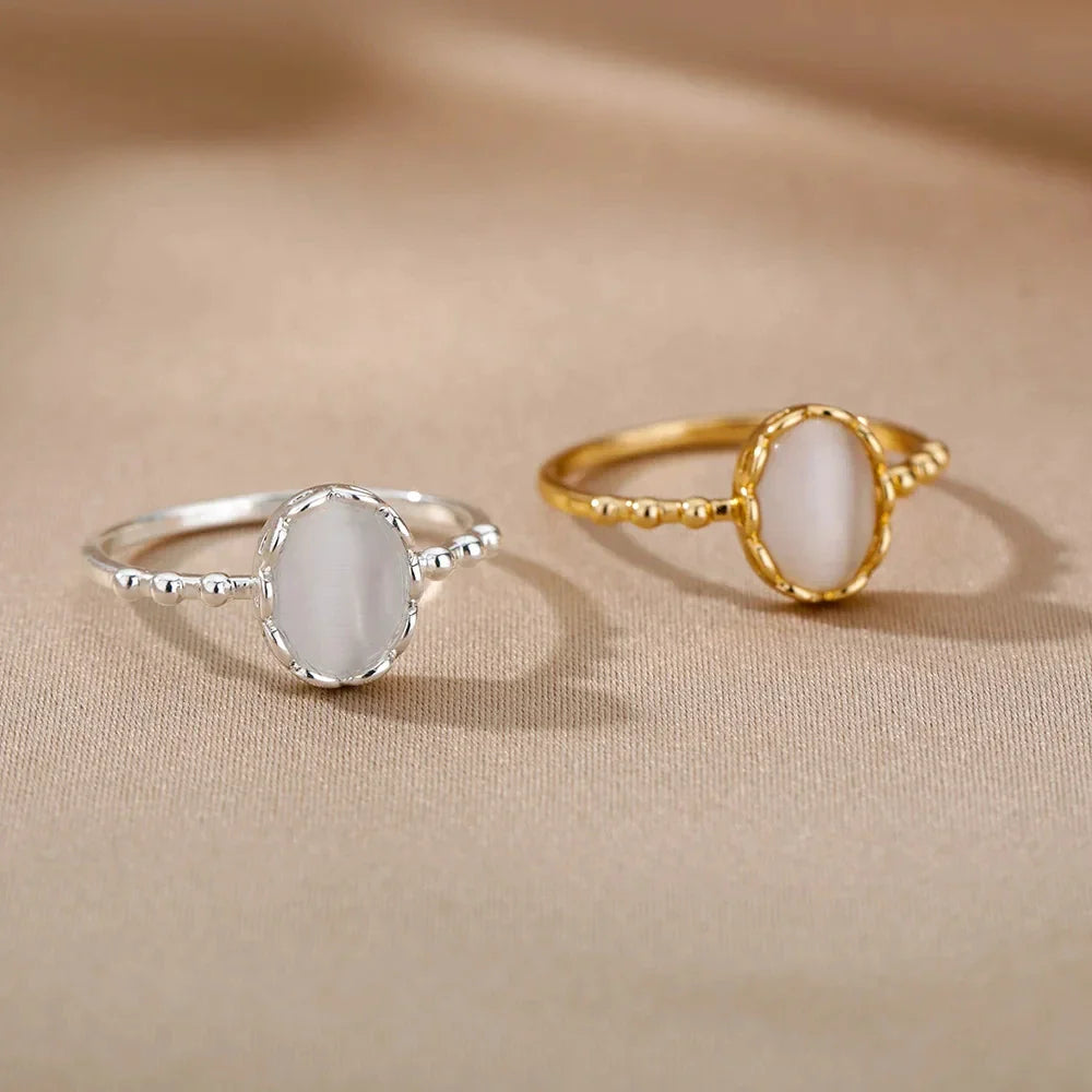 Fashion White Opal Rings For Women Gold Color Stainless Steel Opal Ring Wedding Engagement Jewelry Birthday Gift 2024 Vera Lux
