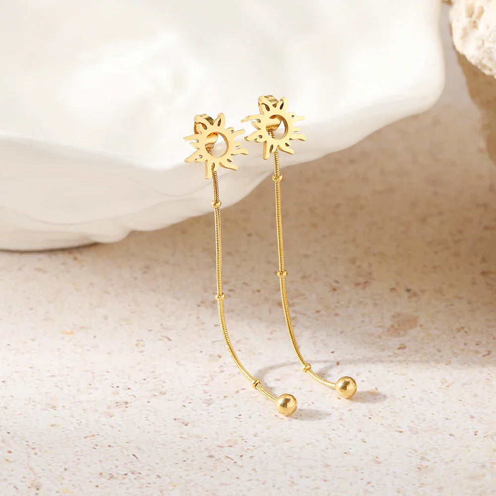 Stainless Steel Earrings Classic Sun Totem Long Snake Beads Chain Stud Earrings For Women Jewelry Fashion Popular Friend Gifts Vera Lux