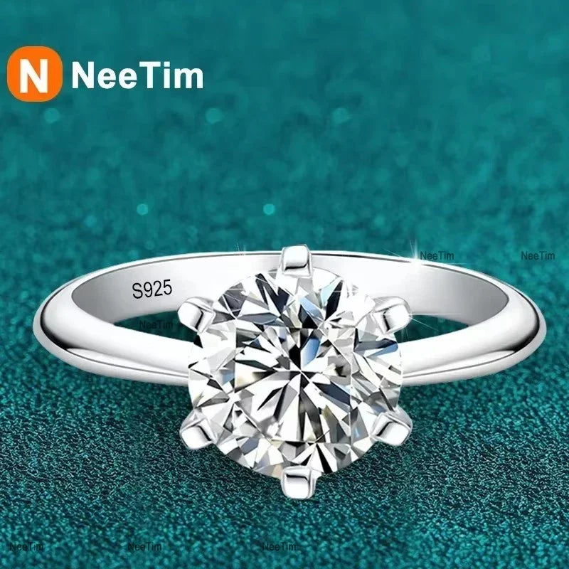 NeeTim 1-5CT Moissanite Ring Lab Diamond Solitaire Ring for Women S925 Silver Engagement Party Wedding Band Jewelry Certified Vera Lux