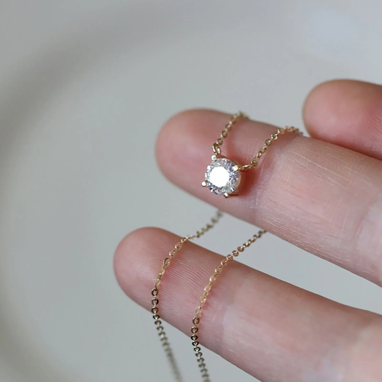 925 Sterling Silver 18k Gold Plated Necklace Versatile Single Sparkling Zircon Clavicle Chain for Women Wedding Jewelry Vera Lux