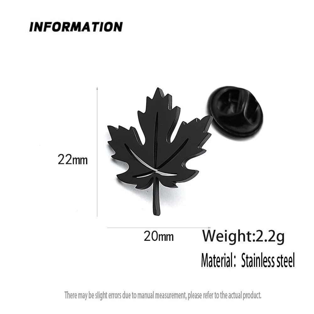 New maple leaf men's lapel pin, 316L stainless steel gold-plated badge, black brooch for suit accessories, gift for father Vera Lux