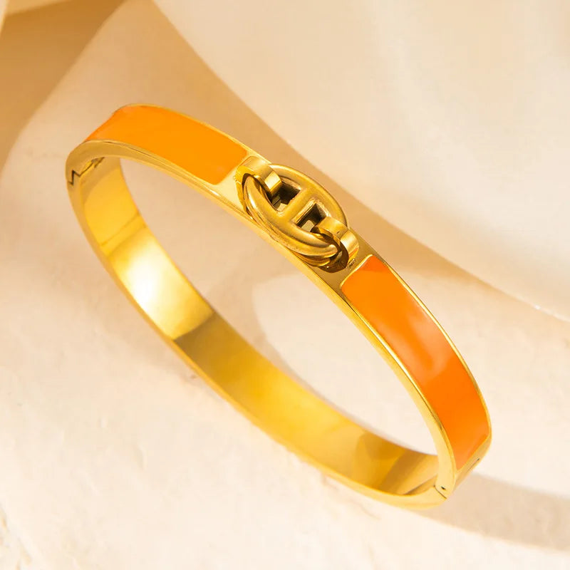1PCS H-shaped Pig Nose Bracelet Stainless Steel Fashionable And Versatile Enamel Drip Rubber Bracelet Women's Jewelry Vera Lux