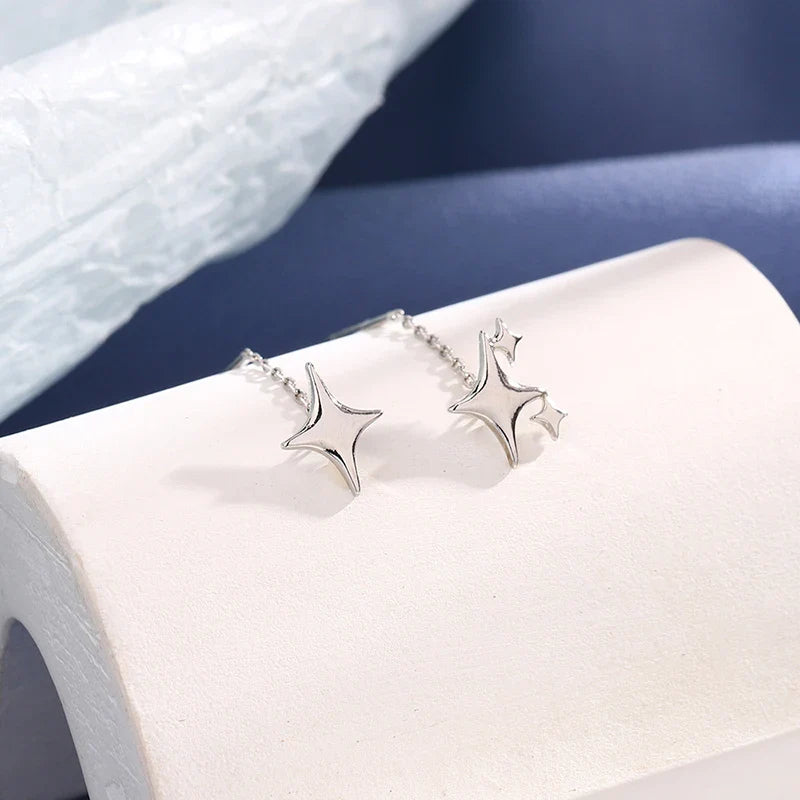 New Korean Star Ear Wire Tassel Thread Chain Climb Star Pendants Drop Earrings Women's Straight Hanging Earings Jewelry Vera Lux