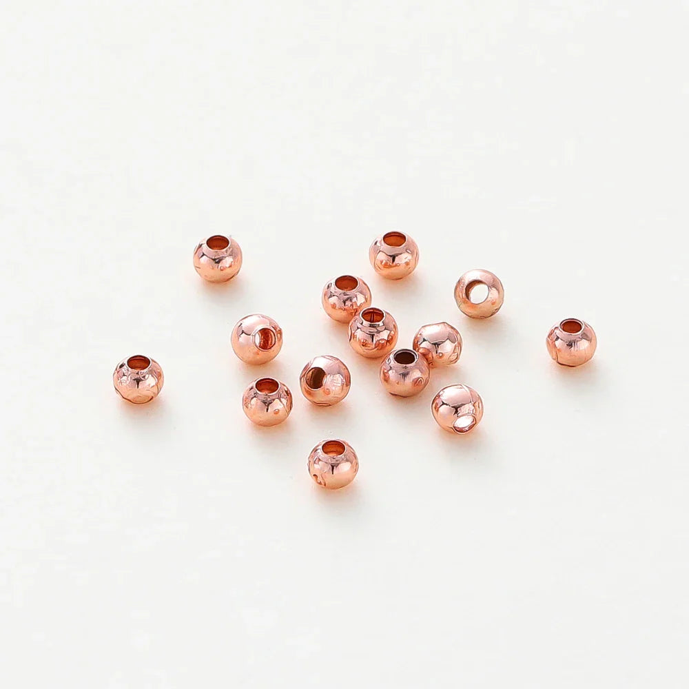 30-100Pcs 14K/18K Gold Color Plated Brass 2/2.5/3/4/5/6mm Spacer Beads for Jewelry Making Beads Accessories Findings Wholesale Vera Lux