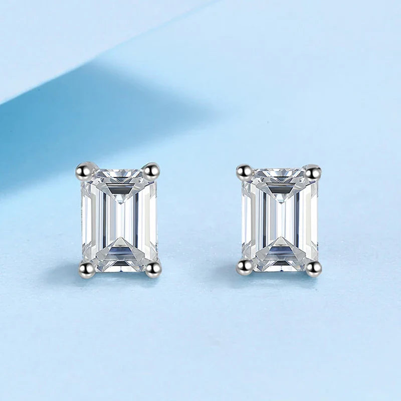 NeeTim 0.5CT 1CT 2CT Emerald Radiant Cut Moissanite Studs Earrings for Women Lab Diamond 925 Sterling Silver Earring Jewelry Vera Lux