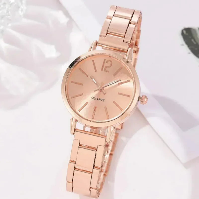 Relógio de pulso de quartzo redondo simples para mulheres, moda inoxidável, pulseira de ouro, relógios femininos, luxo, Vera Lux