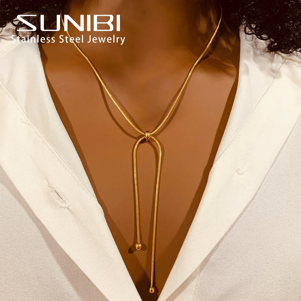 Korean Adjustable Stainless Steel Necklace for Women High Quality Design Gold Color Snake Chain Jewelry Wholesale Dropshipping Vera Lux