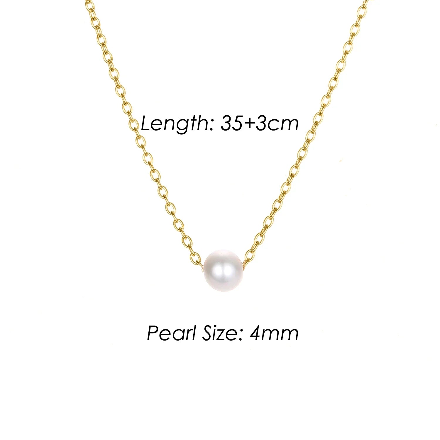 4MM Simulated-pearl Pendant Necklace for Women Dainty Stainless Steel Gold Color Necklace Women Vera Lux