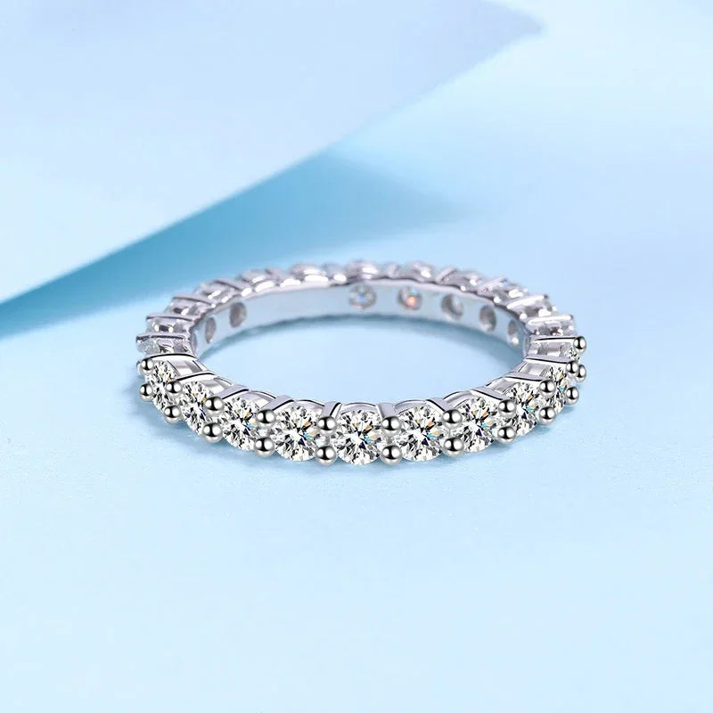 NeeTim 3mm All Moissanite Diamond Ring for Women Sterling Silver 925 with White Gold Plated Wedding Engagement Band Luxury Rings Vera Lux
