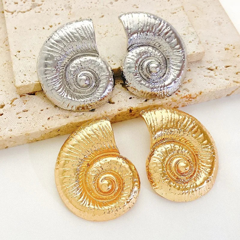 Fashionable Summer Vacation Ocean Conch Ear Studs Necklace for Women Trendy Beach Party Exaggerated Bohemian Jewelry Earrings Vera Lux