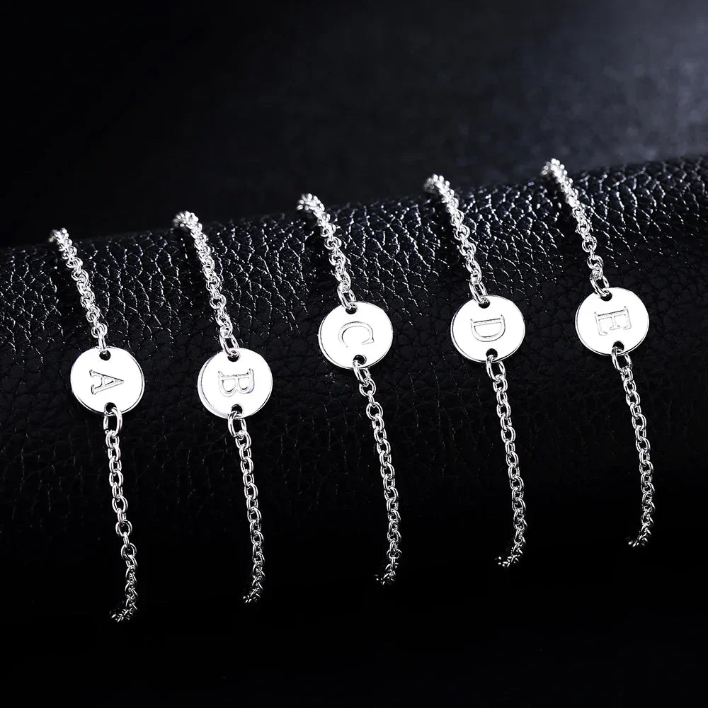 New trend 925 sterling Silver 26 letter cards Chain Bracelets for Women Fashion wedding Party fine Jewelry Christmas Gifts Vera Lux