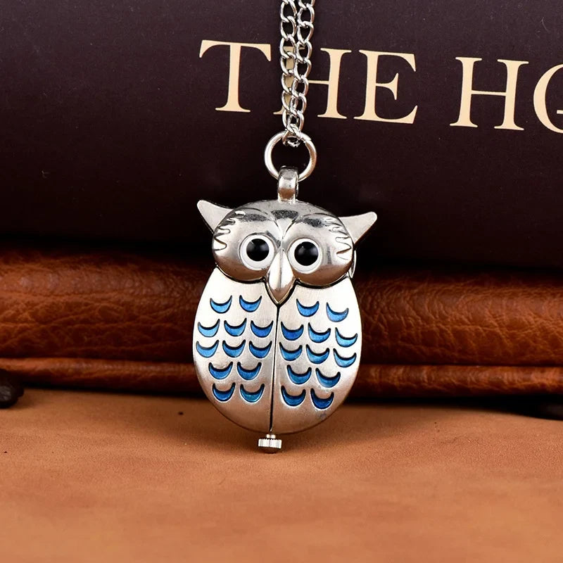 Fashion Vintage Men Women Alloy Retro Owl Shape Clock Pendant Long Necklace Chain Watches Birthday Gifts Vera Lux