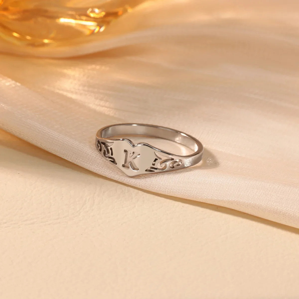 Stainless Steel A-Z Letter Heart Rings For Women Silver Color Hollow Initial Letter Ring Aesthetic Wedding Jewelry Gift Vera Lux