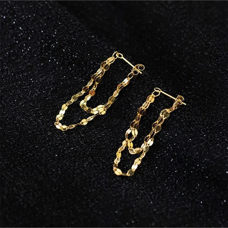 925 Silver designed earrings with double layered tassel chains at the front and back, exquisite earrings and dynamic earrings Vera Lux
