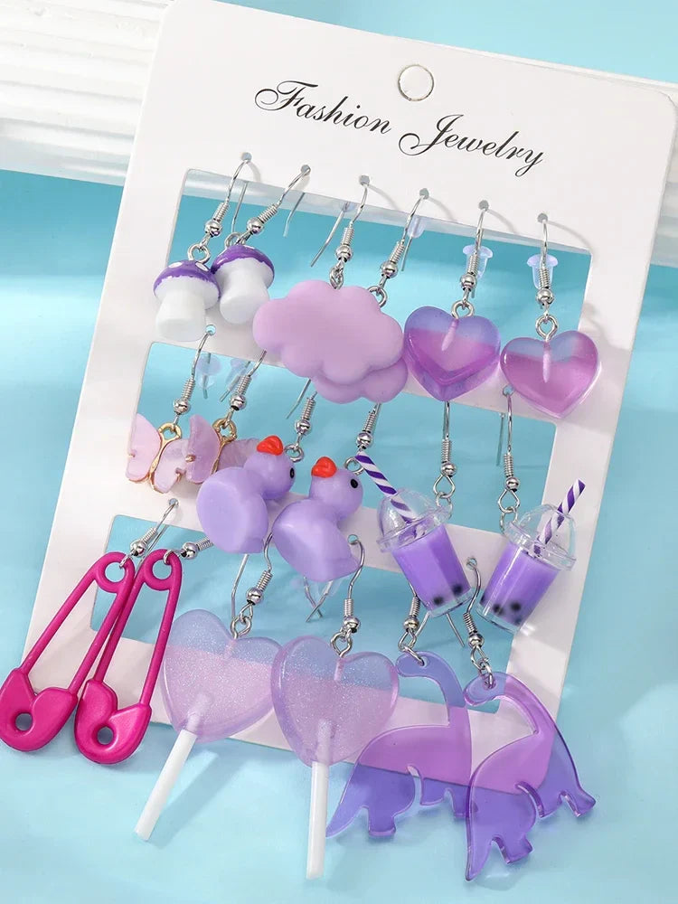 Cartoon Animal Earrings Set For Women New Y2K Girl Cute Colorful Geometric Acrylic Duck Love Drop Earrings Trendy Jewelry Gifts Vera Lux