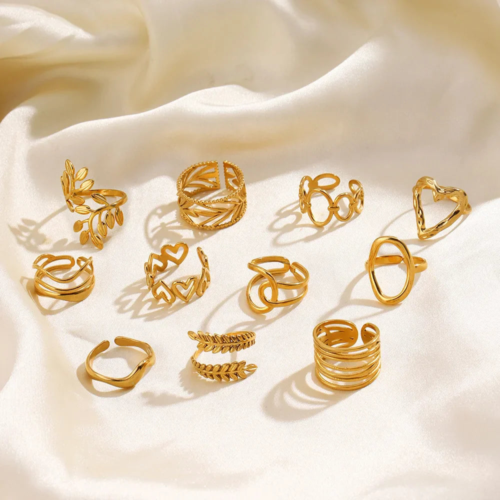 1Pc Stainless Steel Gold Color Rings For Women Waterproof Geometric Open Finger Ring Girls Fashion Daily Jewelry Accessories Vera Lux