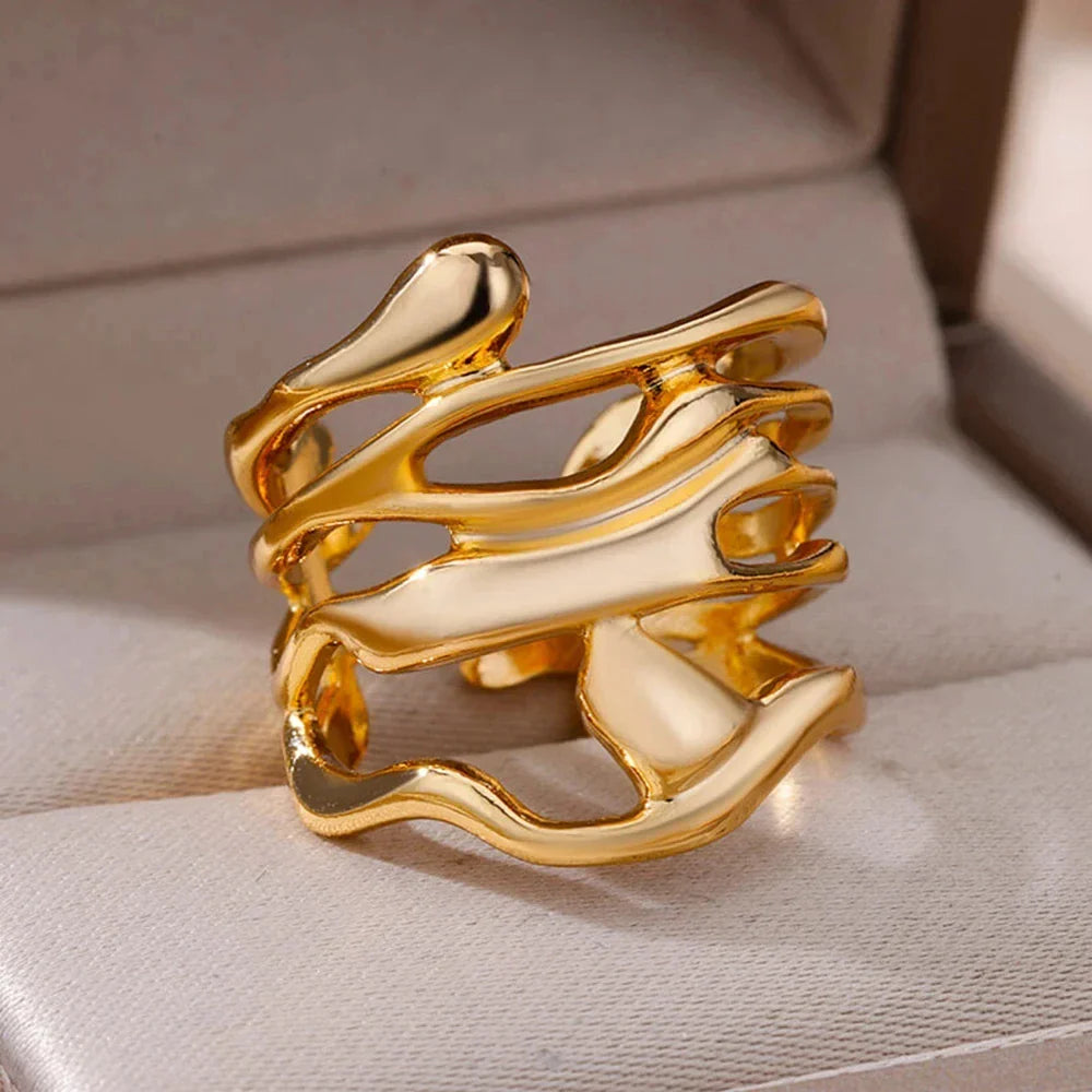 Gold Color Stainless Steel Multi Layer Rings for Women Hollow out Open Finger Ring Fashion Wedding Party Jewelry Gift 2024 New Vera Lux