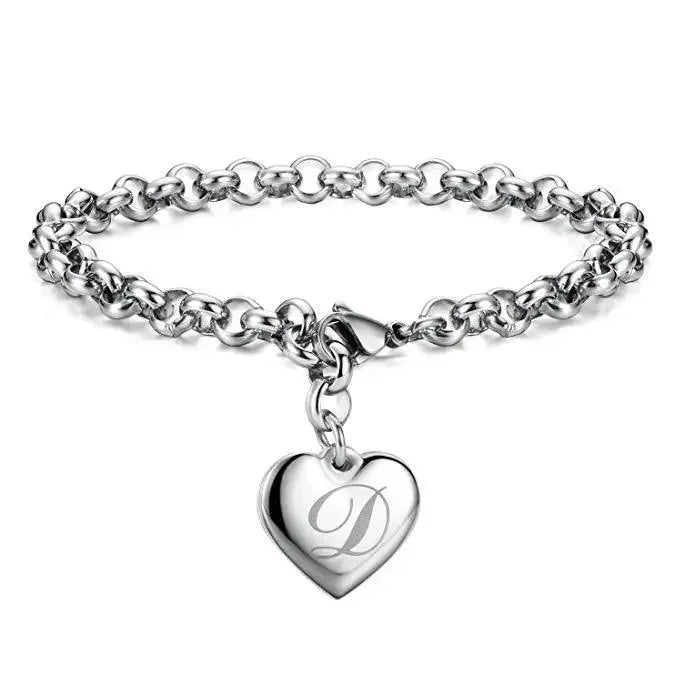 925 Sterling silver Fine 26 Letter women men chain Bracelet Charm Heart Cute wedding Personality Jewelry lady gift party 20cm Vera Lux