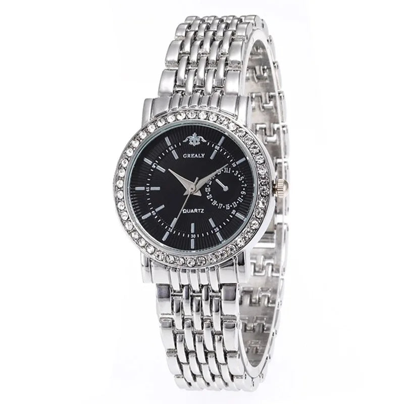 New Luxury Exquisite Women Quartz Watch Business Fashion Casual Round Rhinestone Quartz Watch Gift For Friends Family Relogio Vera Lux
