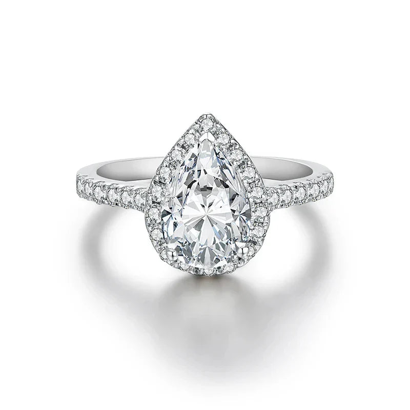 MINTYBOX Pear Cut 2.0CT Luxury Moissanite Ring Solid 925 Sliver 18K Gold Plated Engagement Halo Ring for Women Fine Jewelry Gift Vera Lux