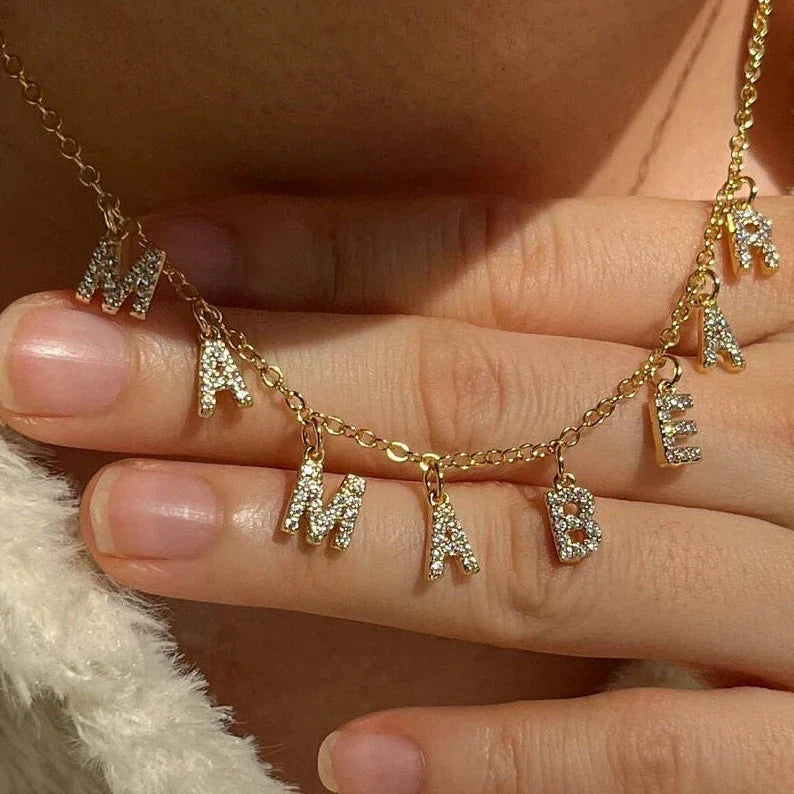 SUNIBI Customized  Name Necklace Personalized Zircon Letter Stainless Steel Choker Necklace Pendant Nameplate Gift Dropshipping Vera Lux