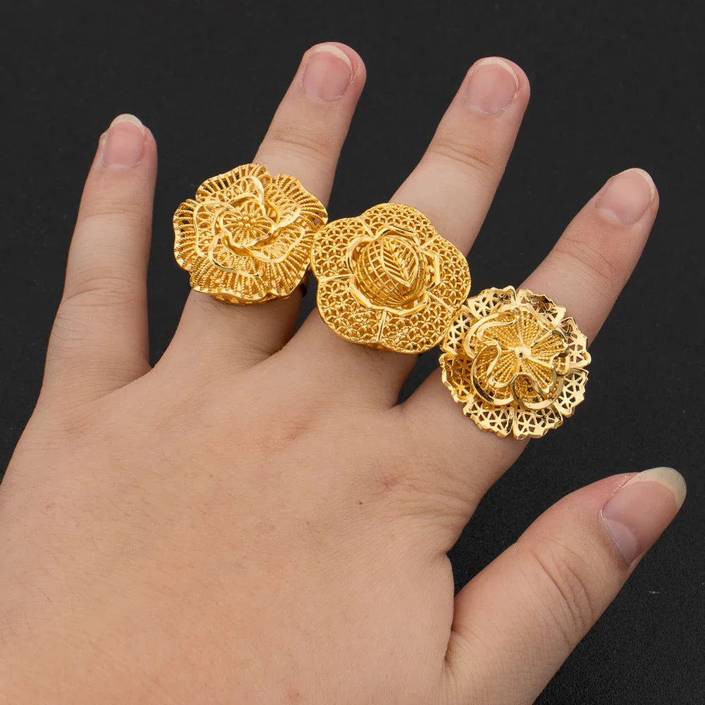 Luxury 18K Gold Plated Rings Copper Party Women Adjustable Long Rings Fashion Wedding Bride Round Opening Lady Finger Ring Gift Vera Lux