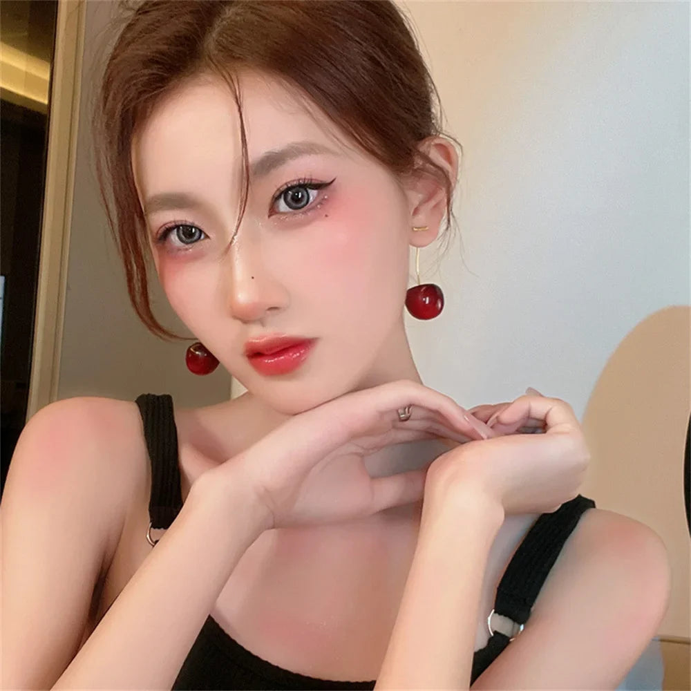 Cute Cherry Fruit Acrylic Earrings Fashionable Resin Cherry Earrings For Women Kpop Jewelry Trendy Accessories Vera Lux