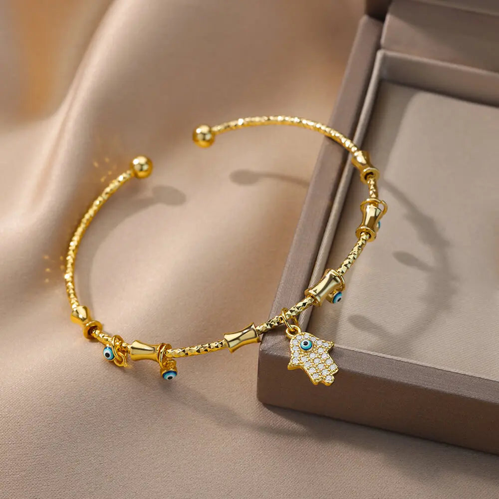 Hand Evil Eye Bracelet For Women Stainless Steel Zircon Bangle Sets Turkish Luxury Party Jewelry pulseras bijoux femme Vera Lux