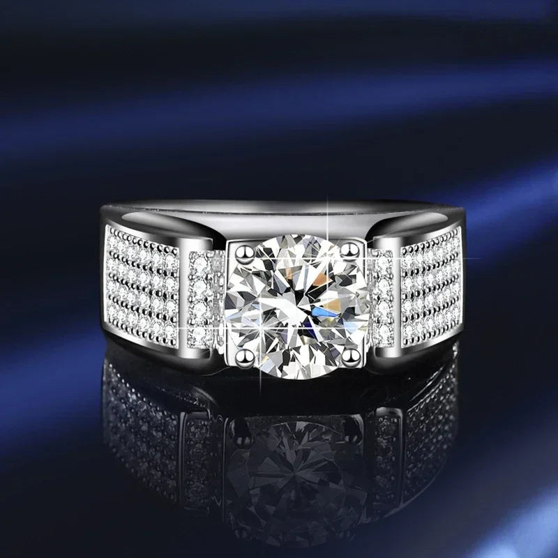 NeeTim 1ct D Color Moissanite Wedding Band Men Ring 925 Sterling Silver with Gold Plated Wedding Engagement Rings Gift For Man Vera Lux