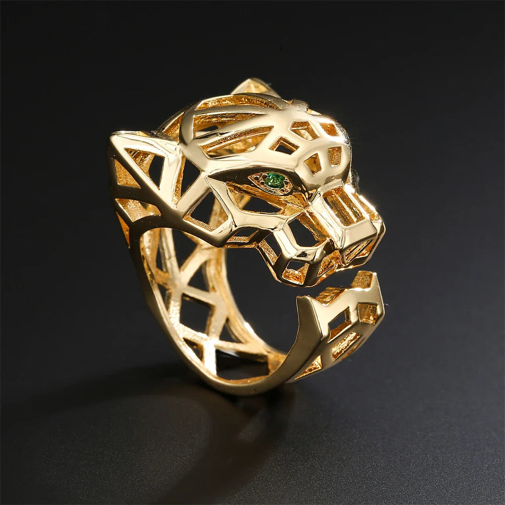 2025 New Fashion Statement Big Animal Ring For Women Girl Party Jewelry Gold Color Hollow Leopard Open Ring Wholesale Vera Lux