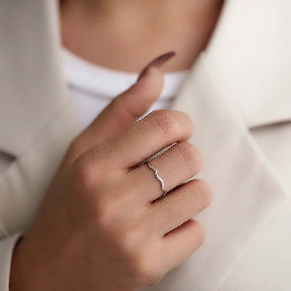 DOTIFI Stainless Steel Ring Minimalist Sea Wave Light Luxury Elegant Fashion Couple Rings For Women Jewelry Wedding Trendy Gifts Vera Lux
