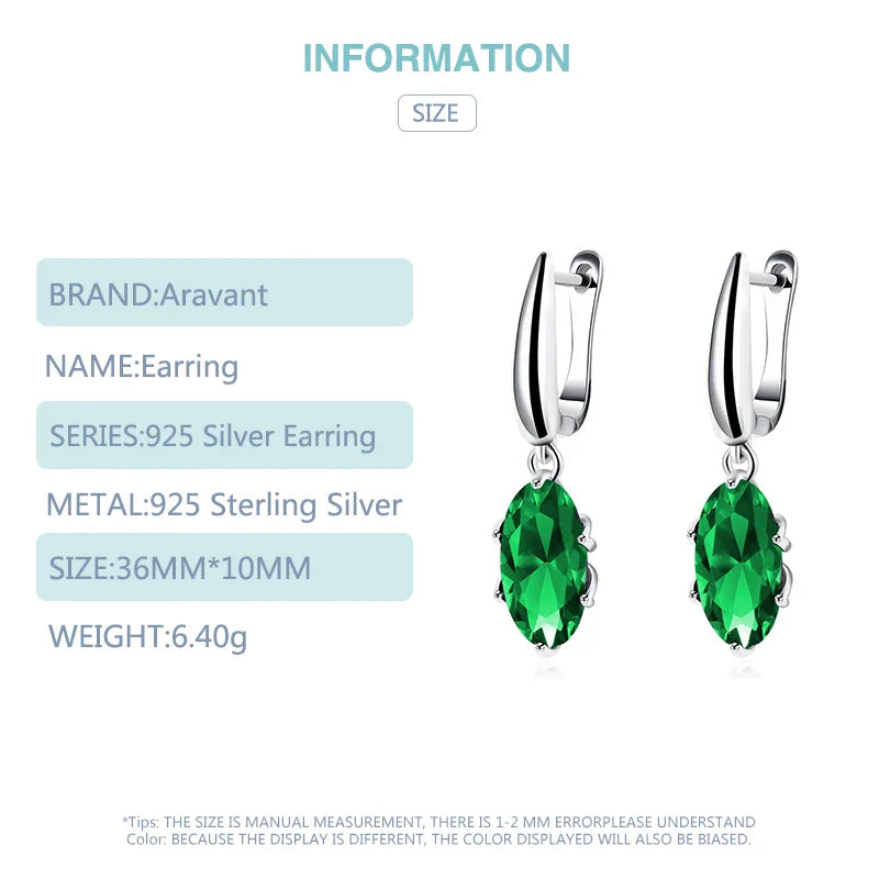 Aravant 925 Silver Oval Green Zircon Drop Earring For Women Fashion Wedding Jewelry Vera Lux