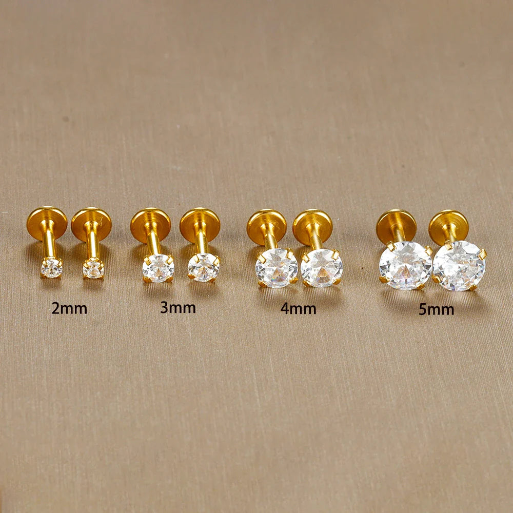 2PC Labret Tragus Stud Earrings 16G Surgical Stainless Steel CZ Crystal  Monroe Helix Cartialge Conch Medusa Lip Body Piercing Vera Lux