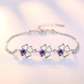 NEW Fine 925 Sterling Silver Purple Crystal Lucky Clover Bracelets for Women Fashion Party Wedding Accessories Jewelry 17CM+4CM Vera Lux