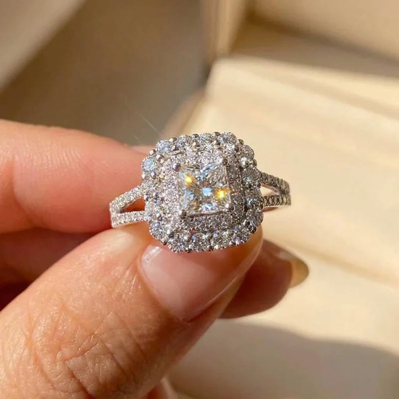 925 Sterling Silve Fashion Square Flashing Ring Geometric Luxury Inlaid AAA Cubic Zirconia Wedding Accessories Women Jewelry Vera Lux