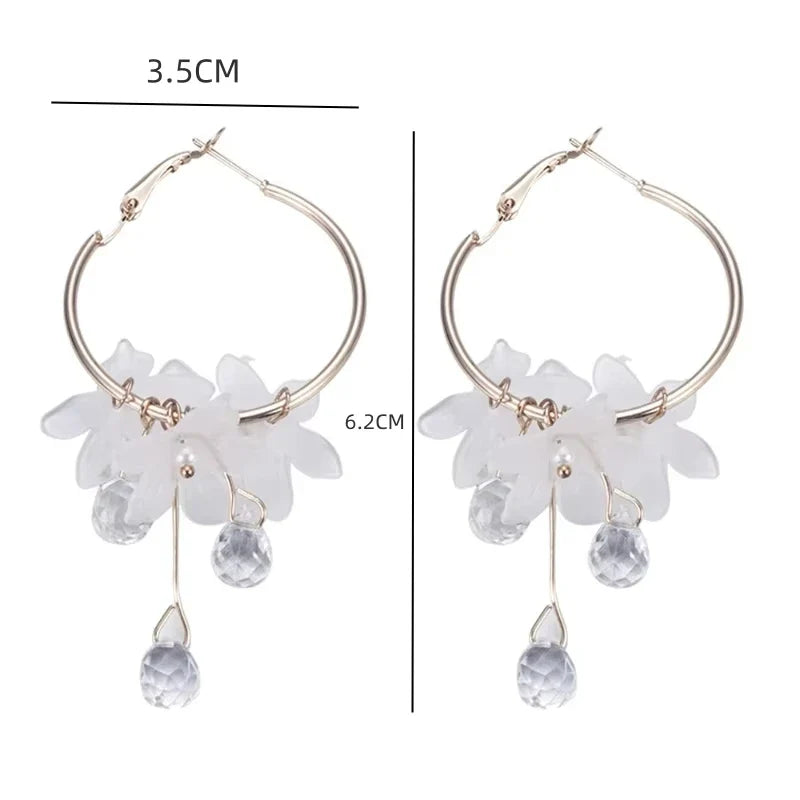 New korean Sweet Transparent Crystal Flower Drop Earrings For Women Temperament Long Tassel Earrings Female Elegant Jewelry Gift Vera Lux