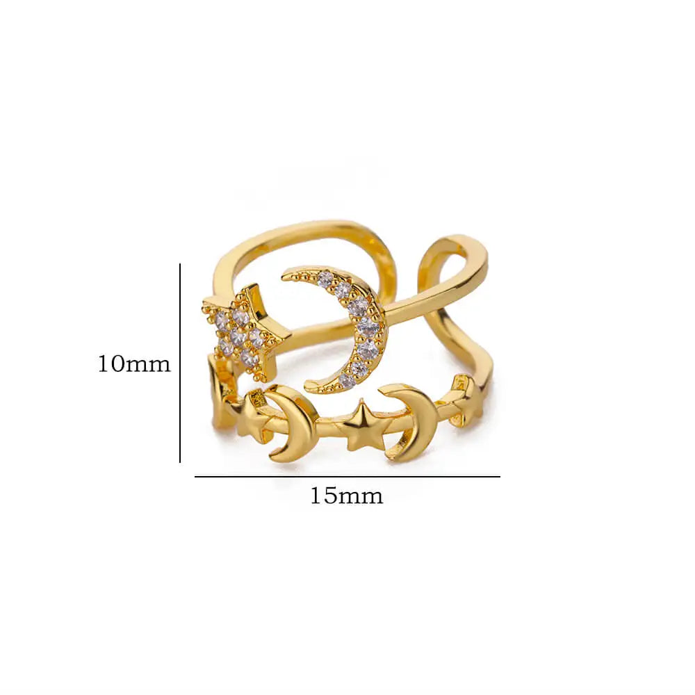 Zircon Star Moon Rings For Women Gold Color Adjustable Stainless Steel Moon Star Ring Wedding Aesthetic Party Jewelry Gift BFF Vera Lux