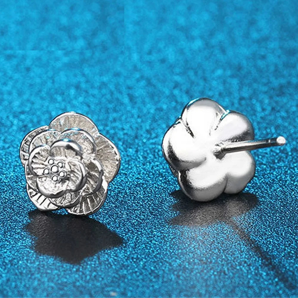 Hot 925 Sterling Silver Pretty rose Flower stud Earrings for Women Fashion classic party wedding Jewelry Holiday gifts Vera Lux