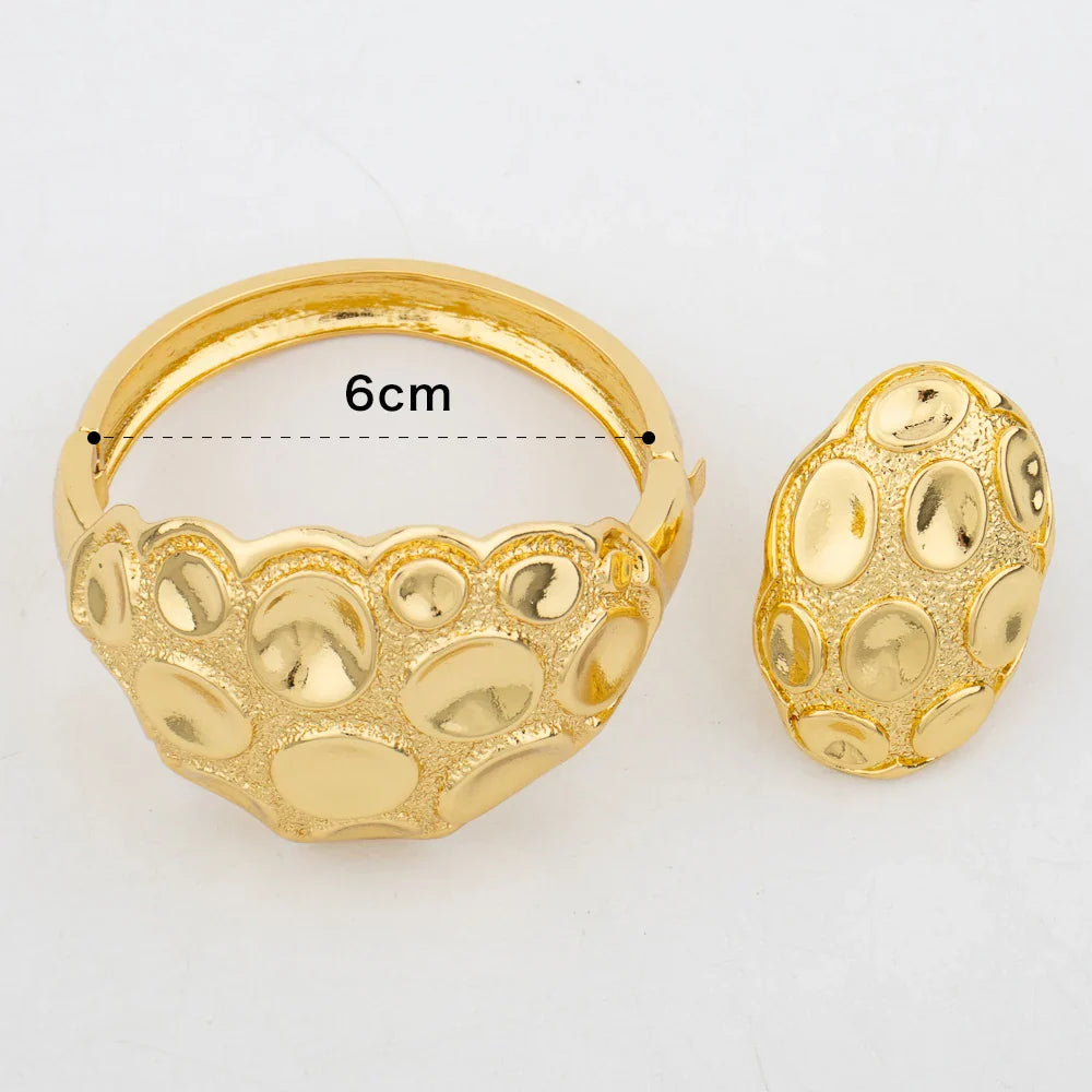 Large Hoop Bangle for Women Flower Italian Dubai Gold Color Bracelet Ring Jewelry Set Luxury Copper Fashion Birthday Party Gift Vera Lux