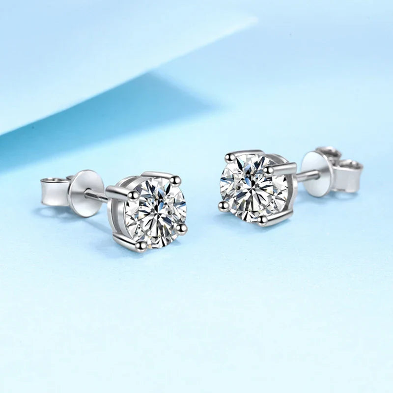 NeeTim 0.1ct-5ct D Moissanite Stud Earrings Lab Diamond 925 Sterling Silver with White Gold Plated Wedding Jewelry for Women Man Vera Lux